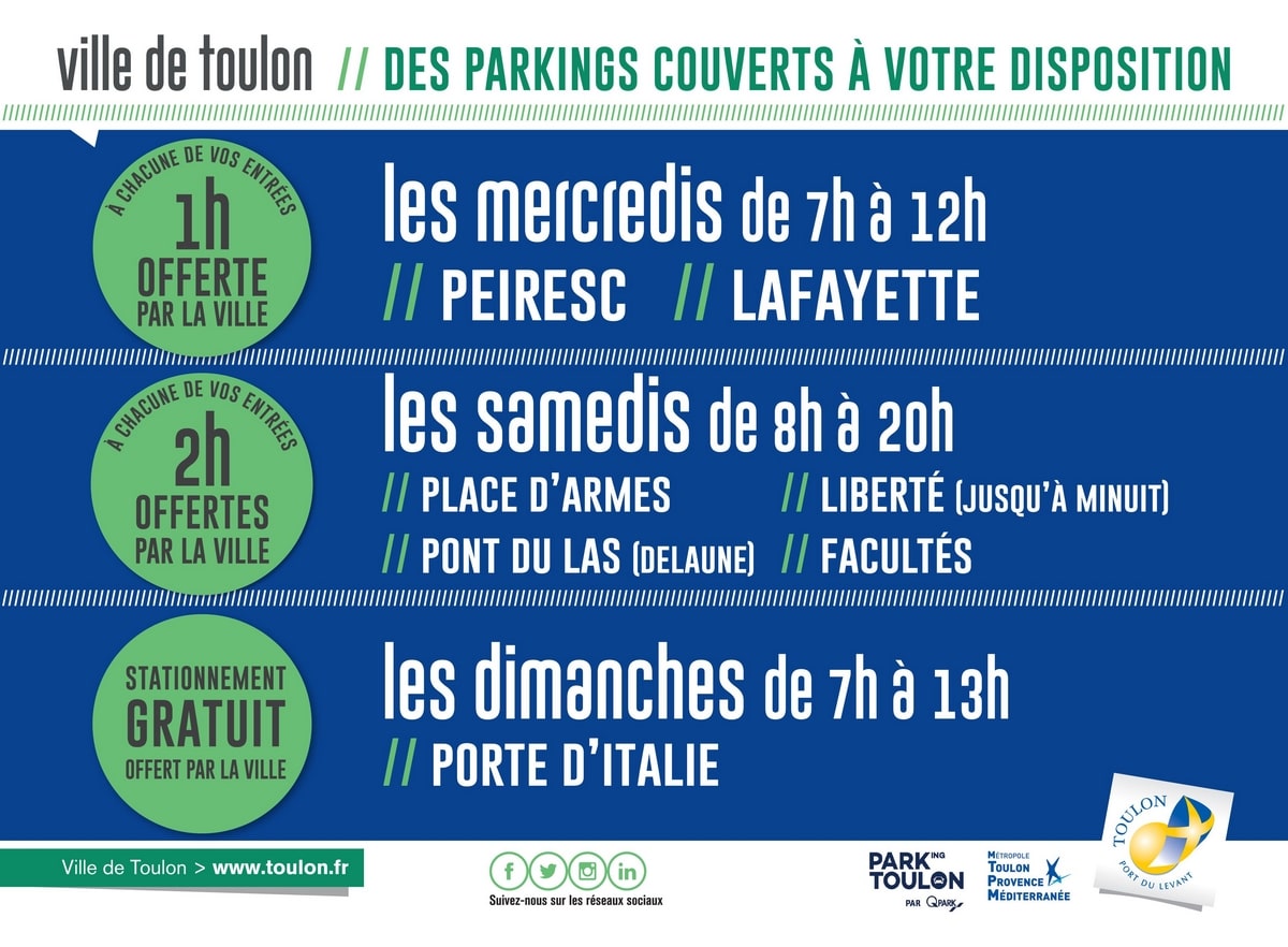Illustration en image des heures de disponibilité des parkings gratuits à Toulon